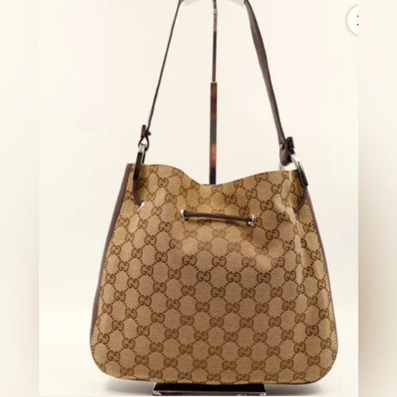 Gucci GG Monogram Canvas Drawstring Shoulder Bag EUC - Picture 10 of 13